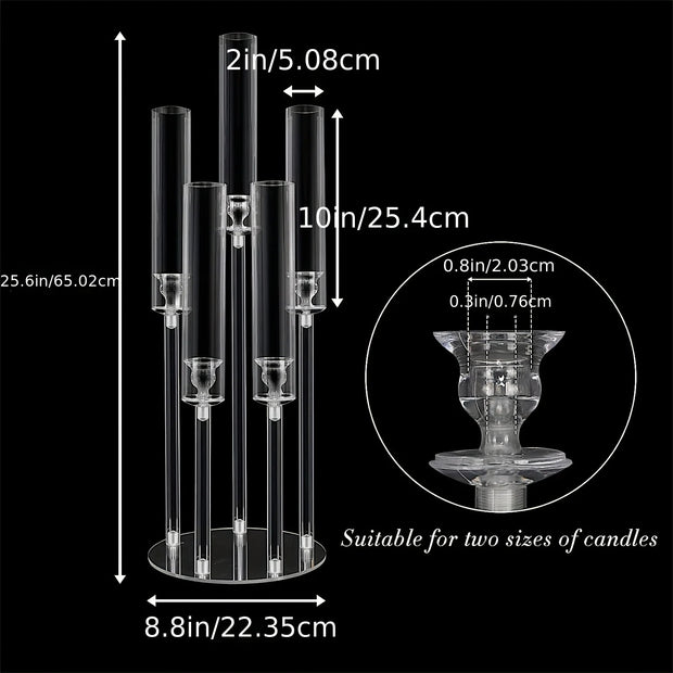 1 Pack Acrylic Candle Holder 5 Arms Clear Candlestick Holder for Table Centerpieces, Wedding, Party, Anniversary Decoration