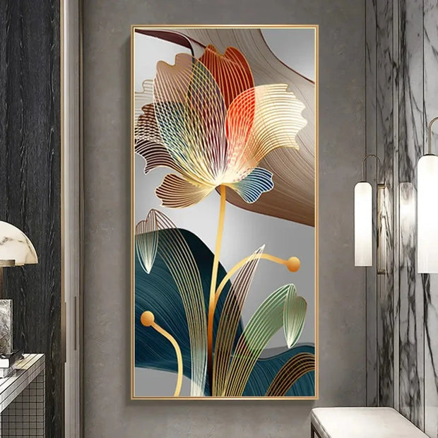 Abstract Flower Pictures Canvas Painting Luxury Golden Lines Modern Posters and Prints Gallery Living Room Home Decor Pictures