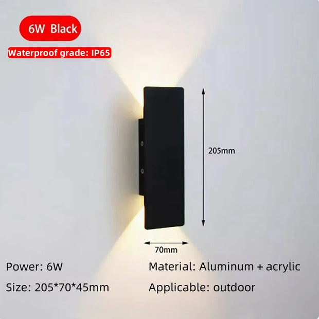 Outdoor Waterproof Wall Lamps Strip Aluminum Wall Lights 18W LED Black Wall Lamp Bedroom Exterior Outdoor Lighting Fixtures