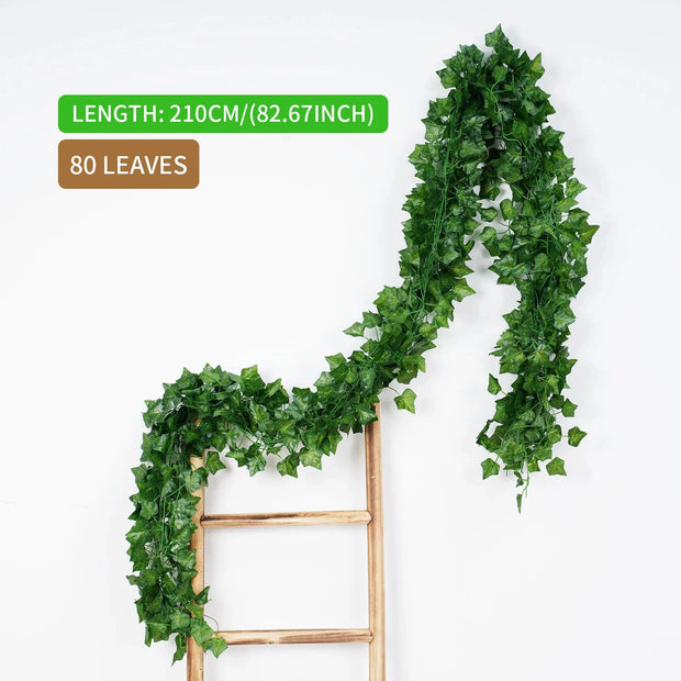 Artificial Plant 2.1M Green Ivy Leaf Wreath Silk Wall DIY Hanging Vine Family Garden Decoration Wedding Party Fake Wreath Leaves