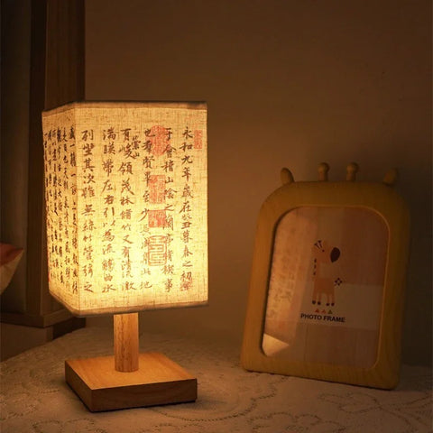 LED Chinese Style Table Lamps Dimmable USB Plug Square Simple Night Light Fabric Lampshade Bedroom Bedside Decor Desk Lights