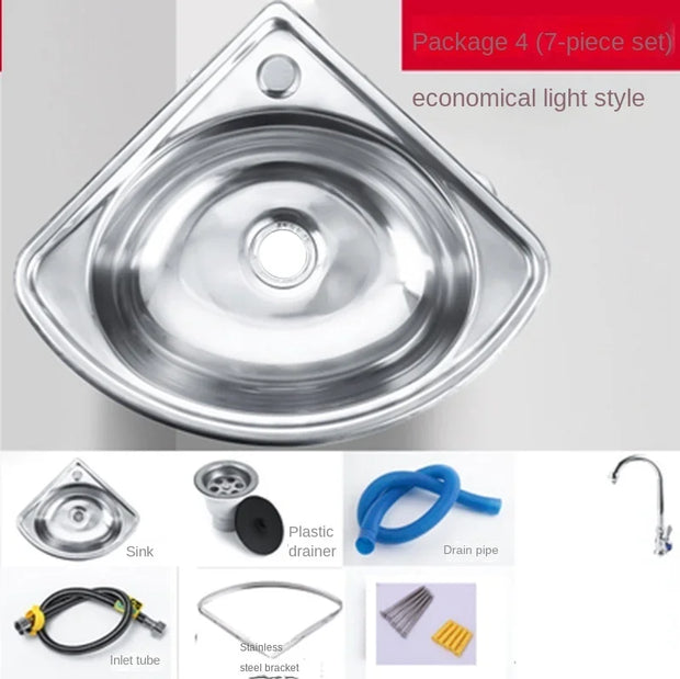 Stainless Steel triangle Basin corner wall-mounted kitchen vegetable washing sink single bowl Bathroom wash basins