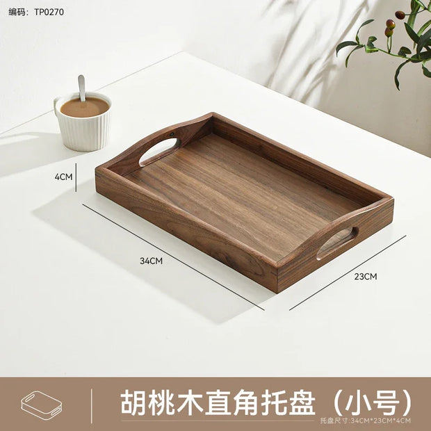 Portable Solid Wood Tray Walnut Wooden Tea Tray Luxury Dessert Coffee Tray Home Decoration Storage Tray