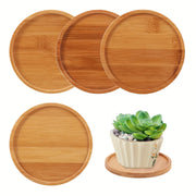 4pcs Round Bamboo Plant Saucers, 4.7 Inches Natural Bamboo For Indoor Outdoor Plants, Durable Pot Trays For Home Garden Decor