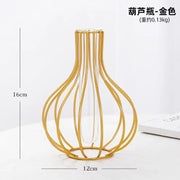 Nordic Simple Golden Glass Vase Hydroponic Plant Flower Vase Iron Geometric Glass Test Tube Metal Plant Holder Modern Home Decor