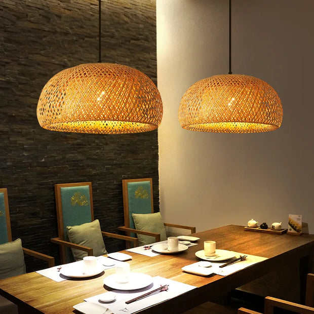 Bamboo Pendant Lamp E27 Hand Knitted Chinese Style Weaving Hanging Lamps 30cm Restaurant Home Decor Lighting Fixtures