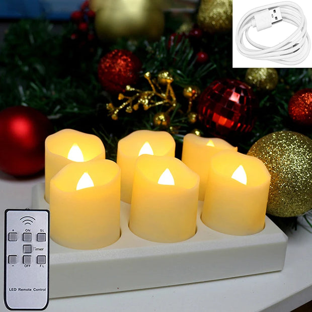 Candle Light Rechargeable Candles Timer Remote LED Tea Light Flameless For Wedding Room Garden Holiday Lighting Home Decoration