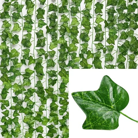 100/2M Artificial Plant Green Ivy Leaf Garland Creeper Hanging Vine Home Outdoor Garden Decoration Wedding Party DIY Fake Leaves