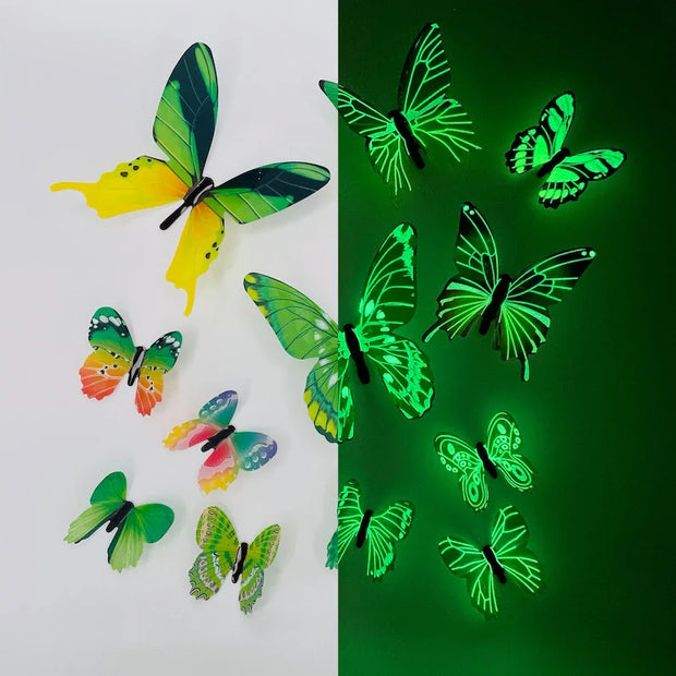 New 12Pcs Fashion 3D Luminous Butterfly Creative Wall Sticker For DIY Wall Stickers Modern Wall Art Home Decorations DIY Gift