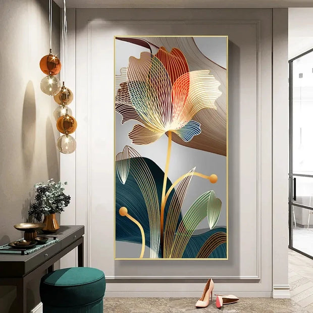 Abstract Flower Pictures Canvas Painting Luxury Golden Lines Modern Posters and Prints Gallery Living Room Home Decor Pictures