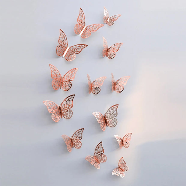 12Pcs Fashion 3D Hollow Butterfly Creative Wall Sticker For DIY Wall Stickers Modern Wall Art Home Decorations DIY Gift