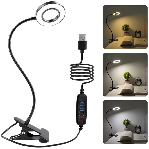 360° Flexible 48 LEDs Clip on Desk Lamp Gooseneck Reading Table Light Eye-Caring USB Clamp Books Night Light Study Read Light