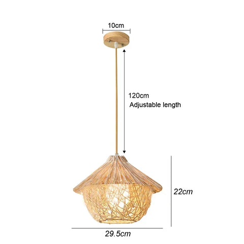 Rattan Wicker Bamboo Wood Pendant Light Ceiling Lustre Chandelier Hanging Lamp Hand Knitted Braided Home Living Bed Room Decor