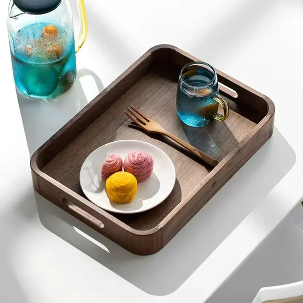 Portable Solid Wood Tray Walnut Wooden Tea Tray Luxury Dessert Coffee Tray Home Decoration Storage Tray