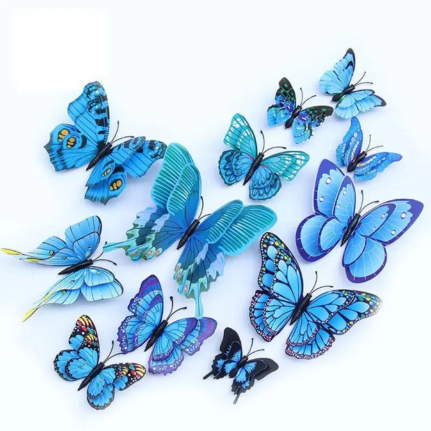 12pcs 3D Double Layer Butterflies Wall Stickers Living Room Decor Wedding Kids Room Decoration DIY Wall Art Magnet Stickers