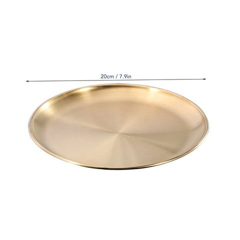 Stainless Steel Plate Golden Metal Round Dinner Dishes Plates Reusable Rustproof Serving Tray For Home Kitchen Party