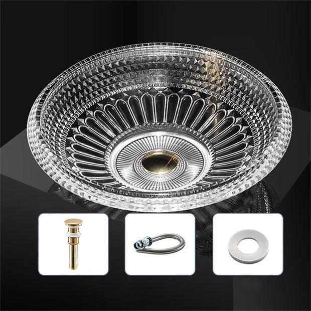 BW22-039 Washbasin Light Luxury Crystal Glass Transparent Wash Basin  Die Cast Art Hotel Bathroom Glass Countertop Basin Sink