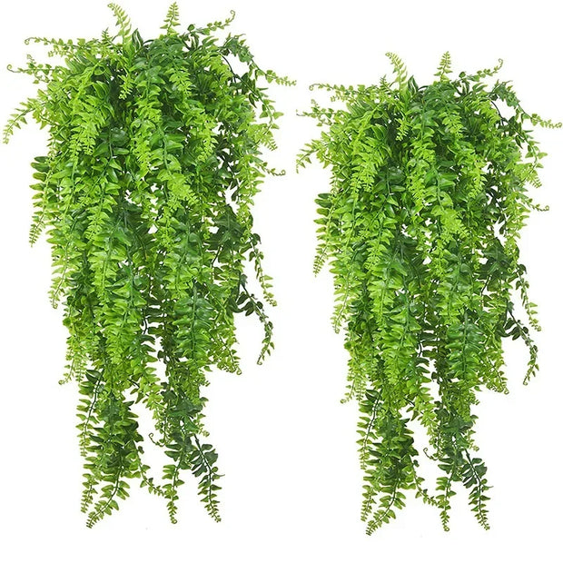 Artificial Hanging Plants 32 Inch Fake Boston Ferns Plastic Fake Plants for Wall House Wedding Garland Indoor Outdoor Decoration