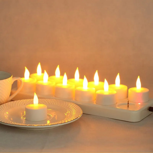 6/12Pcs LED Rechargeable Flameless Tea Light Candle USB Charge Candle with Plastic Cup for Valentine Day Weddings Decor