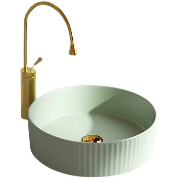 40cm/35cm Round Ceramic WashBasin Mini Creative Strip Round Green Bathroom Sink Home Balcony Small Size Countertop Vessel Sink