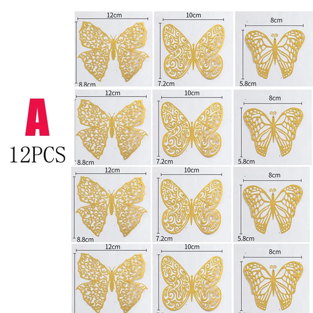 12Pcs Fashion 3D Hollow Butterfly Creative Wall Sticker For DIY Wall Stickers Modern Wall Art Home Decorations