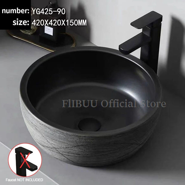 Ceramic Bathroom Vessel Sink Bowl Above Counter Art Single Sink Drain Lavatory Wash Hand Basin Household Countertop Wash Basin