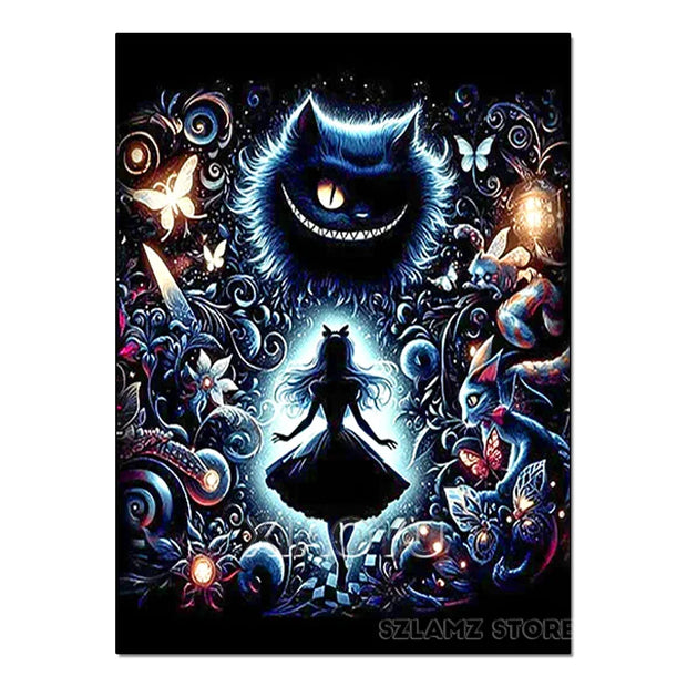 Disney Alice in Wonderland Diamond Painting Cheshire Cat Cartoon Cross Stitch Mosaic Kit Full Round/Square Drills DIY Art Decor