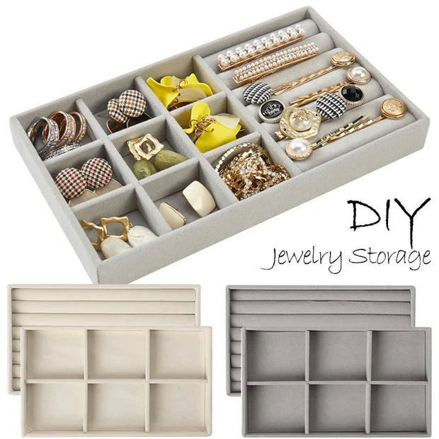 Velvet Jewelry Display Tray Case Bracelet Earring Rings Box Organizer Storage Holder DIY Stackable Jewelry Drawer Display Boxes