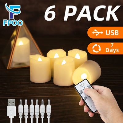 FPOO Led Flickering Flameless Candles With Rechargeable Timer Remote electric Tea lights Lamp For Wedding Home Decorative Candle