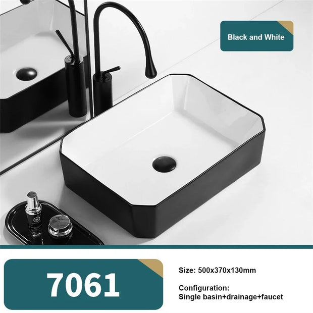 Nordic Tabletop Basin Sink Fashion Single Basin Minimalist and Modern Bathroom Ceramic Basin Household Washbasin 500*370*130mm