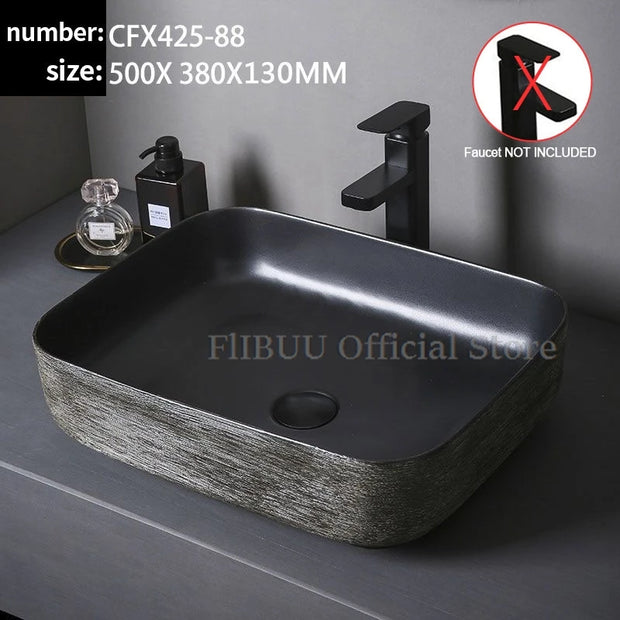 Ceramic Bathroom Vessel Sink Bowl Above Counter Art Single Sink Drain Lavatory Wash Hand Basin Household Countertop Wash Basin