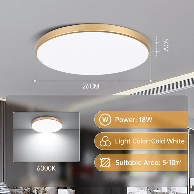 220V Led Ceiling Light Golden Bedroom Indoor Kitchen Lighting for Home Decor Dustproof Bathroom Led Lamp Golden Ceiling Lamps