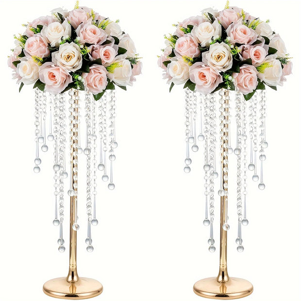 2-piece Acrylic Hanging Bead Flower Stand, Electroplated Flower Stand, Wedding Road Lead, Home Decoration, Party Decoration