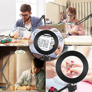 5X Magnifying Glass with Light 2-in-1 LED Lighted Magnifier 3 Color Modes Stepless Dimmable Hands Free Magnifying Desk Lamp