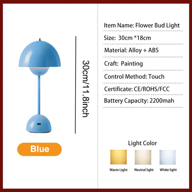 Rechargeable Alloy with ABS Table Lamp 3 Speed Adjustment Indoor Lighting Fixture Flower Bud Desk Lamps Home Decor Night Light