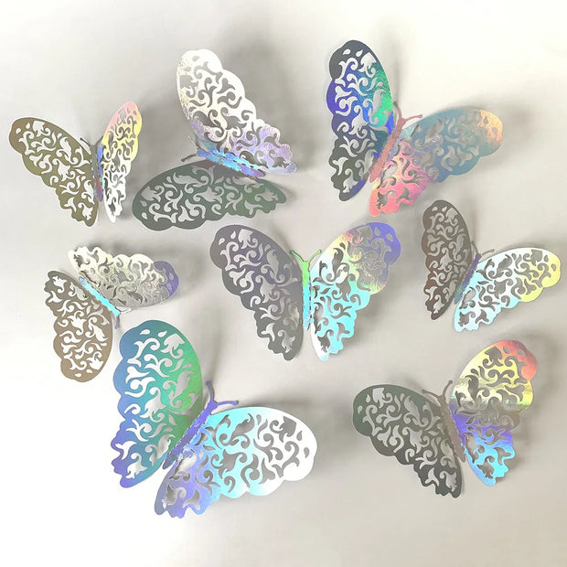 12Pcs Fashion 3D Hollow Butterfly Creative Wall Sticker For DIY Wall Stickers Modern Wall Art Home Decorations DIY Gift