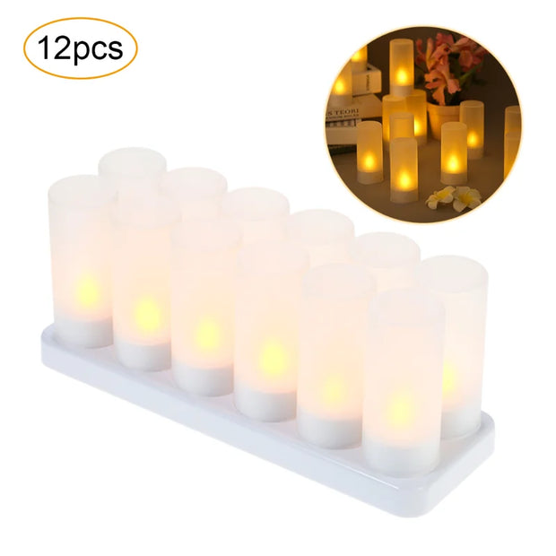 6/12Pcs LED Rechargeable Flameless Tea Light Candle USB Charge Candle with Plastic Cup for Valentine Day Weddings Decor