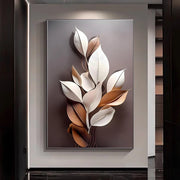 Wabi-Sabi-Nordic Light Painting, Luxury Flower Leaf Wall Art, Canvas Painting, Living Room, Home Decor