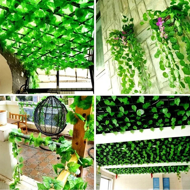 100/2M Artificial Plant Green Ivy Leaf Garland Creeper Hanging Vine Home Outdoor Garden Decoration Wedding Party DIY Fake Leaves