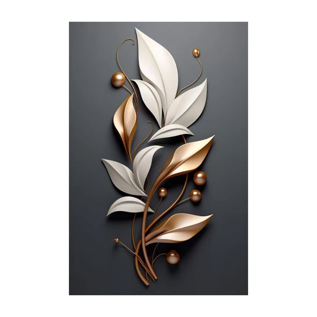 Wabi-Sabi-Nordic Light Painting, Luxury Flower Leaf Wall Art, Canvas Painting, Living Room, Home Decor