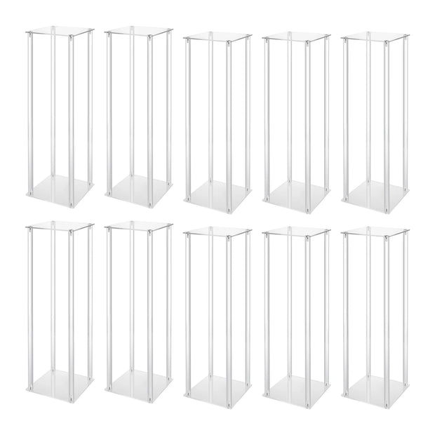 10Pcs Acrylic Vase Wedding Flower Stands Set 23.6"H Clear Column Rack Geometric Display Stand for Home Party Wedding Decor