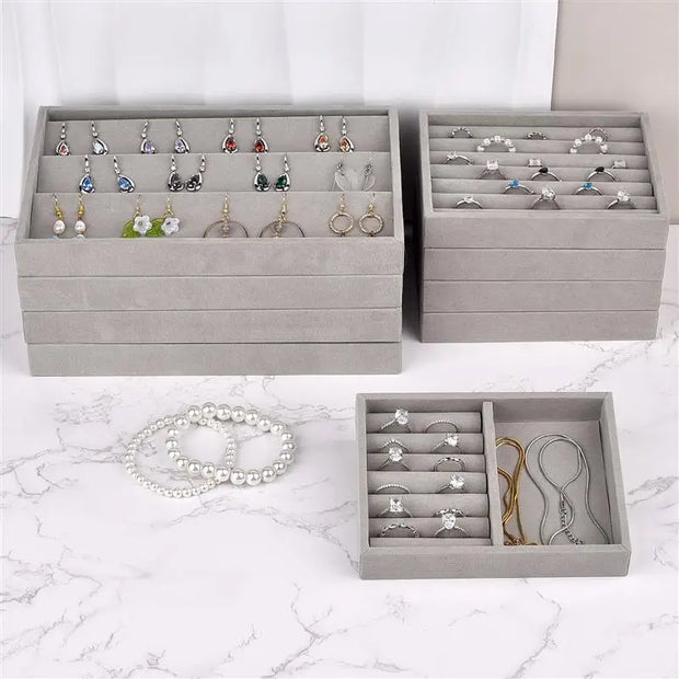 New Portable Velvet Jewelry Ring Jewelry Display Organizer Box Tray Holder Earring Jewelry Storage Case Showcase Wholesale