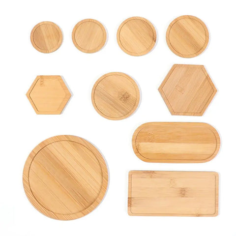 Multi Bamboo Tray Wood Saucer Flower Pot Tray Cup Pad Coaster Plate Kitchen Decorative Plate Creative Coaster Coffee Cup Mat