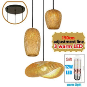 Bamboo Lampshade Led Pendant Lamp Natural Rattan Wicker Ceiling Chandeliers Hand Woven E27 Lighting Fixtures Hanging Light