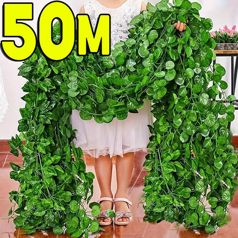 Artificial Green Leaves Ivy Vine Garland Creeper Rattan Fake Leaf Plants Hanging Garlands for Garden Wedding Party Home Decor