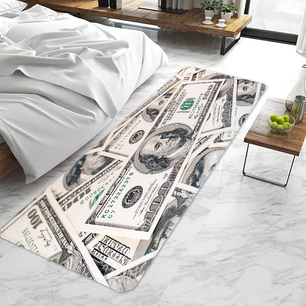 100 Dollar Bill Runner Area Rug  Door Mat Entrance Non-slip Washable Kitchen Carpet Living Room Hallway Rugs Bathroom Bath