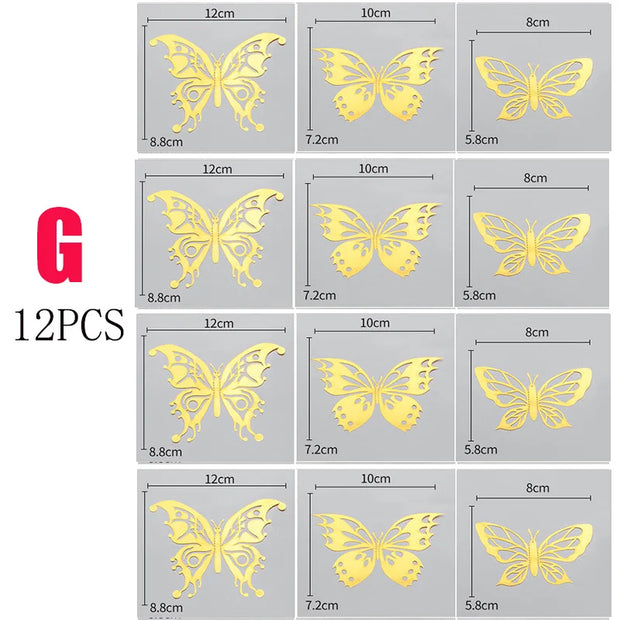 12Pcs Fashion 3D Hollow Butterfly Creative Wall Sticker For DIY Wall Stickers Modern Wall Art Home Decorations