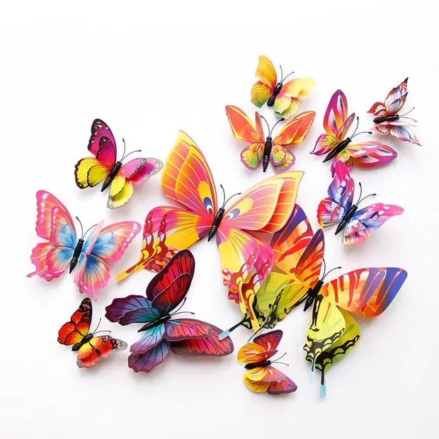 12pcs 3D Double Layer Butterflies Wall Stickers Living Room Decor Wedding Kids Room Decoration DIY Wall Art Magnet Stickers