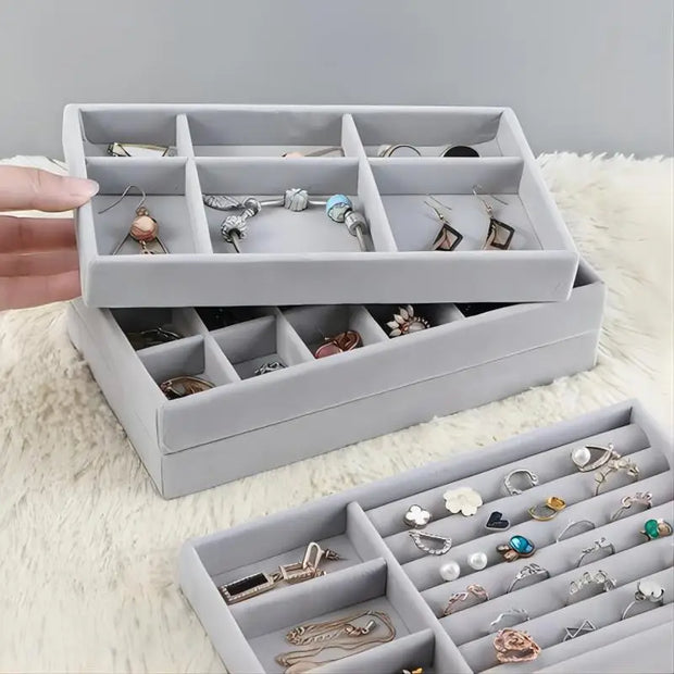 Velvet Jewelry Display Stackable Exquisite Jewellery Holder Portable Ring Earrings Necklace Jewelry Box Organizer