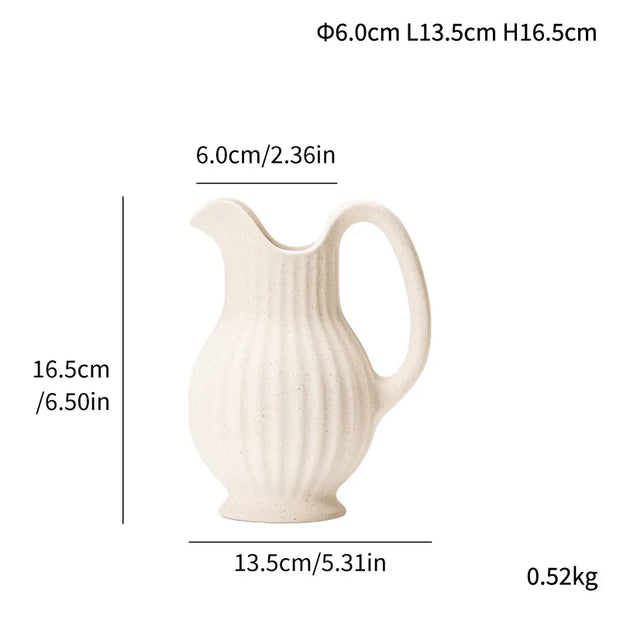 Ins Style Ceramic WhiteVase Decoration Wave Patterned Kettle Vase Nordic Modern Home Decoration Vintage Tabletop Vase Decor